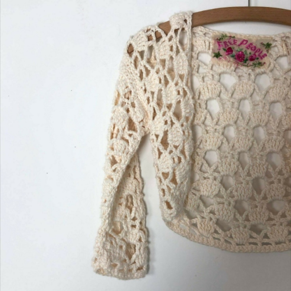 Free People Shrug Crop Crochet Cardigan Ivory - Picture 2 of 4
